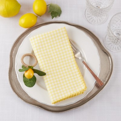 Yellow Gingham Cotton Table Napkins, Set of 4, 18 Inches