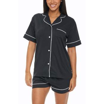 Women's Soft Cotton Knit Jersey Pajamas Lounge Set, Short Sleeve Top and Shorts with Pockets