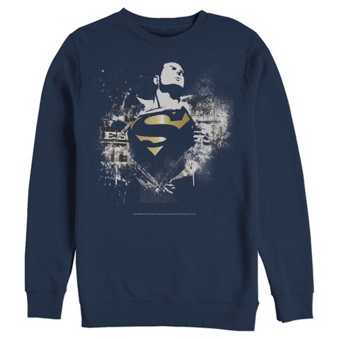 Men's Superman Hero Graffiti Print Sweatshirt - Navy Blue - X Large