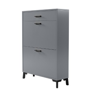 ChicFurnit Shoe Racks 2 Flip Drawers Shoe Cabinet Dust Protected Freestanding Shoe Cabinet for Entryway, Gray, 32"*10"*43" - 1 of 4