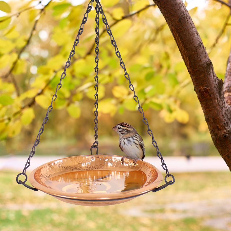 Sunnydaze Outdoor Hand-Hammered Hanging Bird Bath or Bird Feeder with Detachable Bowl and Hanging Chain - Copper - 17.5", 2 of 7
