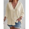 Coolmee Women's 3/4 Sleeve Button Down Shirts V Neck Casual Loose Fit Blouses - 2 of 4