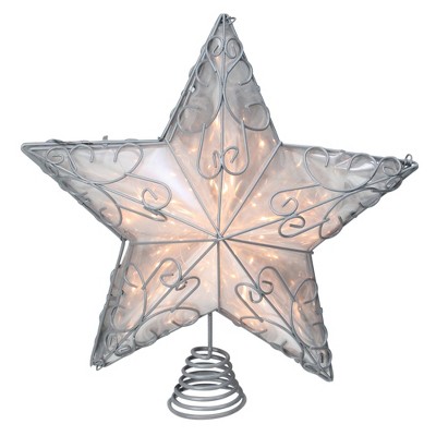 Kurt S. Adler 14" Gray Lighted Scrollwork Star Christmas Tree Topper - Clear Lights