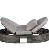 Outdoor Patio Round Daybed, Sun Bed with Adjustable Backrests and Foldable Cup Trays,Reclining Lounger with Cushions and Pillows-Coolbibila - 4 of 4