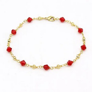 RMZ GOLD NYC 18K GOLD FILLED HIGH POLISH FINSH RED CRYSTAL ANKLE BRACELET - 1 of 3