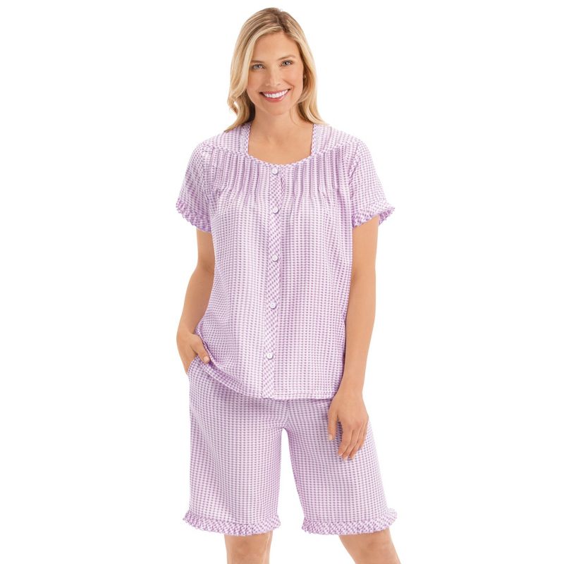 Collections Etc 2-Piece Gingham Check Shorts and Top Pajama Set, 2 of 5