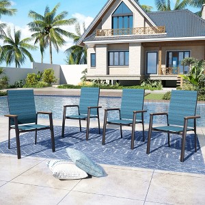 Captiva Designs Outdoor Dining Aluminum Chairs with Quick-dry Textilene & Wood-like Armrests - 1 of 4
