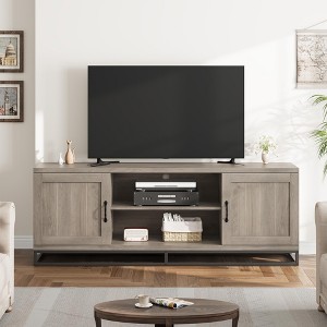 Brown TV Stand for 75inch, Farmhouse Entertainment Center with Sturdy Metal Leg & 2 Open Shelves, Wooden TV & Media Console Cabinet for Living Room - 1 of 4