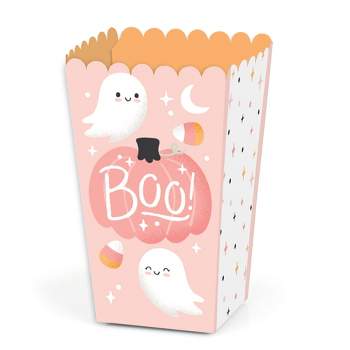 Big Dot of Happiness Pastel Halloween - Pink Pumpkin Party Favor Popcorn Treat Boxes - Set of 12