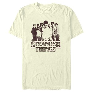 Men's Stranger Things Group Shot and Flaming Logo T-Shirt - 1 of 4