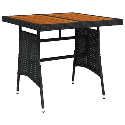 vidaXL Patio Table, Black 27.6"x27.6"x28.3" Poly Rattan & Solid Acacia Wood