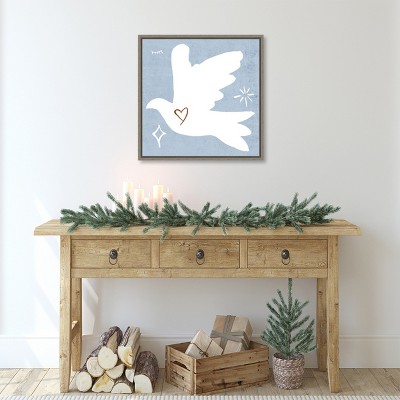White Dove Christmas Canvas Print with Gray Frame