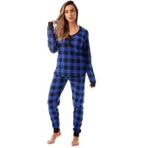 #followme Buffalo Plaid 2 Piece Thermal Pajama Set for Women -Jogger Winter Christmas PJs - 1 of 3