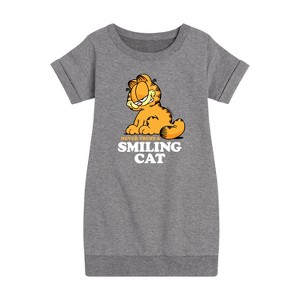 Girls' - Garfield - Never Trust Smiling Cat Graphic Short Sleeve Fleece Dress - 1 of 4