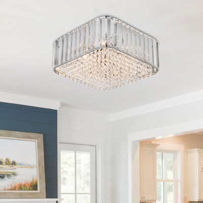 LLHZSY Modern Glam 4-Light Crystal Flush Mount Ceiling Light-Black/Chrome, Square Lampshape