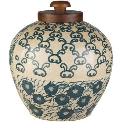 Mark & Day Debelets 12"H x 10"W x 10"D Bohemian/Global Navy/Beige Decorative Jars