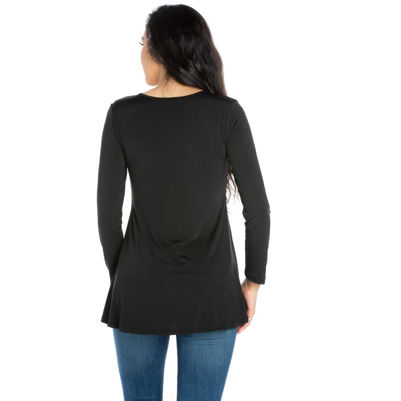 24seven Comfort Apparel Womens Flared Long Sleeve Henley Tunic Top, 3 of 5