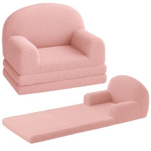 Kids Couch, 2-in-1 Convertible Teddy Fleece Fabric Toddler Sofa Chair, Soft Fold Out Couch Lounger for Kids, Comfy Children's Sofa Bed - 1 of 4