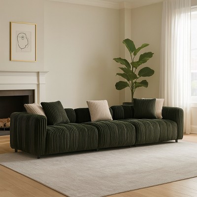 114'' Corduroy Three-Seater Sofa with Solid Wooden Frame,Comfortable and Durable for Living Rooms and Offices - The Pop Home