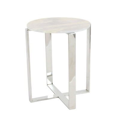 Modern Marble and Stainless Steel Accent Table White - Olivia & May: Elegant Round Side Table, No Assembly, Indoor Use