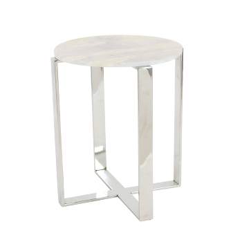 Modern Marble and Stainless Steel Accent Table White - Olivia & May