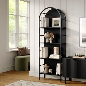 Stead 4 Tiered Black Arched Bookshelf Bookcase - Stylish, Modern Home Decor - Wooden Open Arched Cabinet with Shelves - 1 of 4