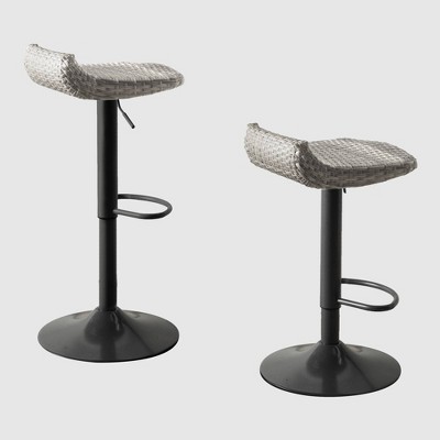 2pk All-Weather Wicker Patio Barstool Set Gray - RST Brands