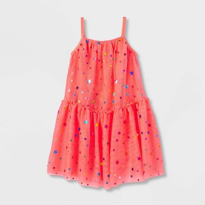 Toddler Girls' Foil Star Tank Top Tutu Dress - Cat & Jack™ Medium Coral