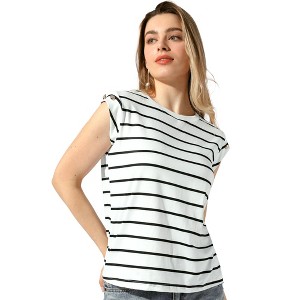Allegra K Women's Cap Sleeve Crew Neck Batwing Sleeve Casual Striped Blouse - 1 of 4