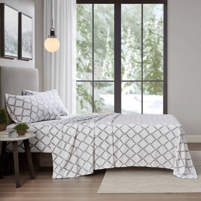Full Gray Geo Microfiber Flannel Sheet Set