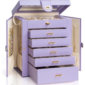 Leather Jewelry Box with Mirror - Multi-Compartment Organizer for Rings & Necklaces, Black - 1 of 4