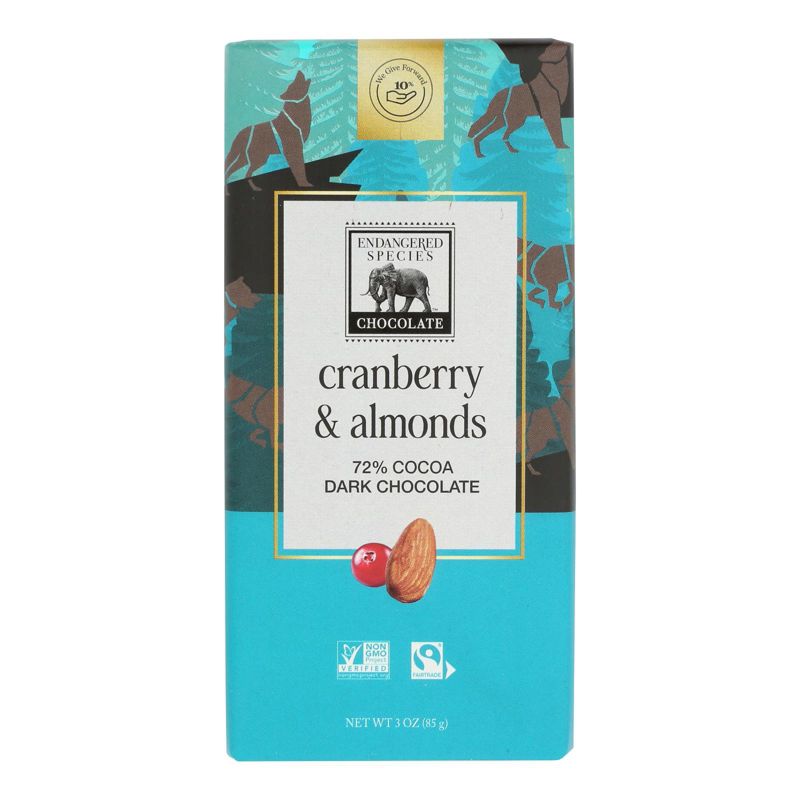 Endangered Species Chocolate Cranberry and Almonds 72% Cocoa Dark Chocolate Bar - Case of 12/3 oz, 2 of 8