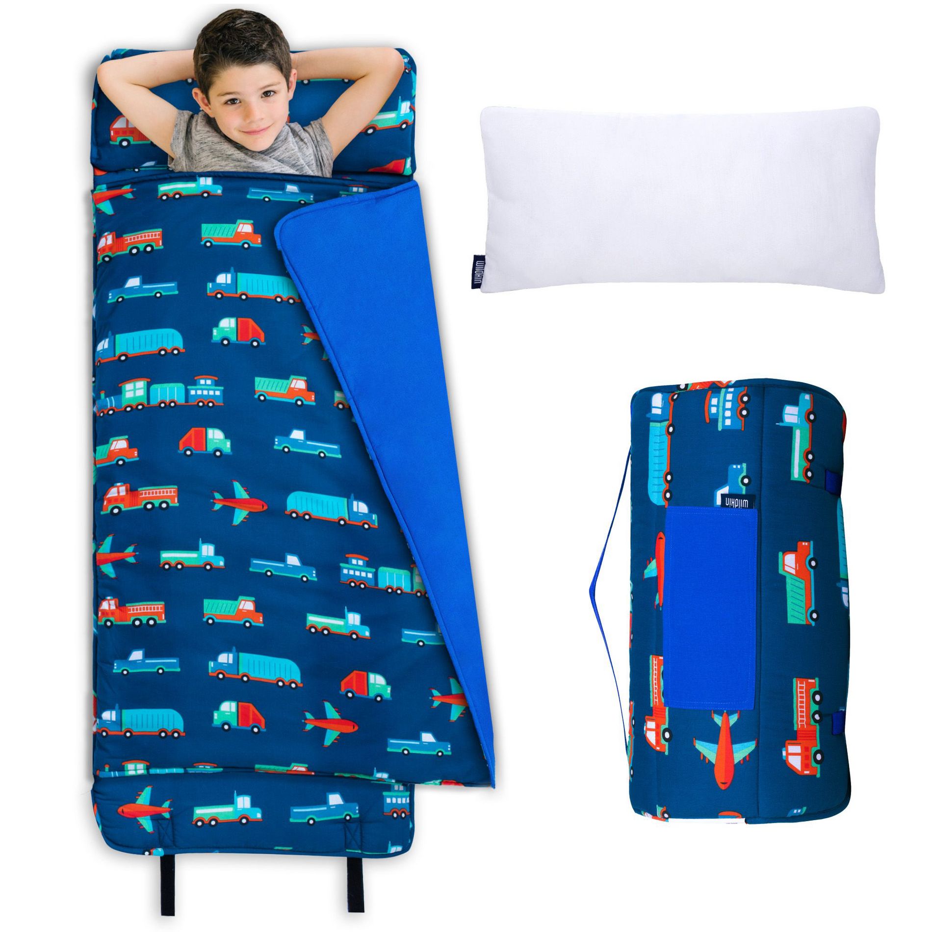 Wildkin Kids Original Cotton Blend Nap Mat with Pillow for Toddler and Elementary  (Transportation)