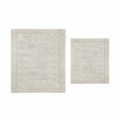Knightsbridge Stylish And Comfortable Traditional Chain Design 2 PC Cotton Bath Rug Set 20"x30" & 24"x40" White