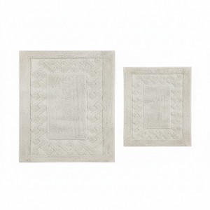 Knightsbridge Stylish And Comfortable Traditional Chain Design 2 PC Cotton Bath Rug Set 20"x30" & 24"x40" White - 1 of 4