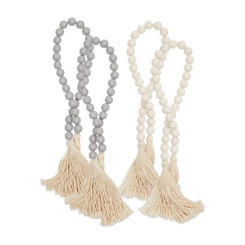 Natural Wood Bead Garland with Tassels