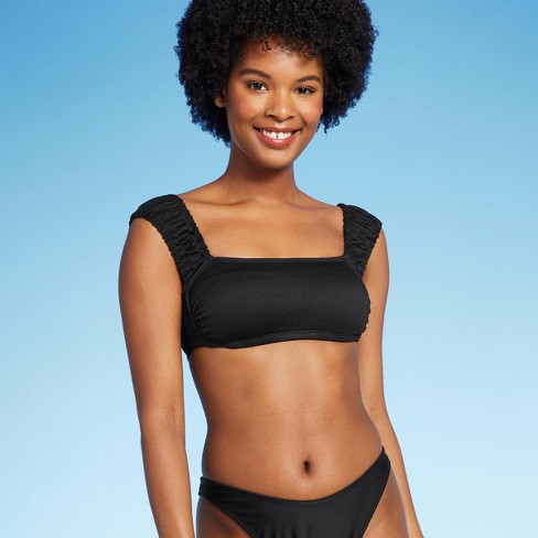 Women's Cap Sleeve Smocked Bralette Bikini Top - Wild Fable™ Black Xl :  Target