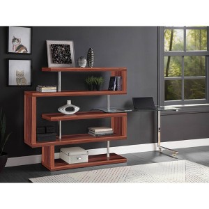 Glass & Synthetic Wood Modern L-Shaped Writing Desk with 4 Open Shelves and 360¡ã Swivel Function - 1 of 4
