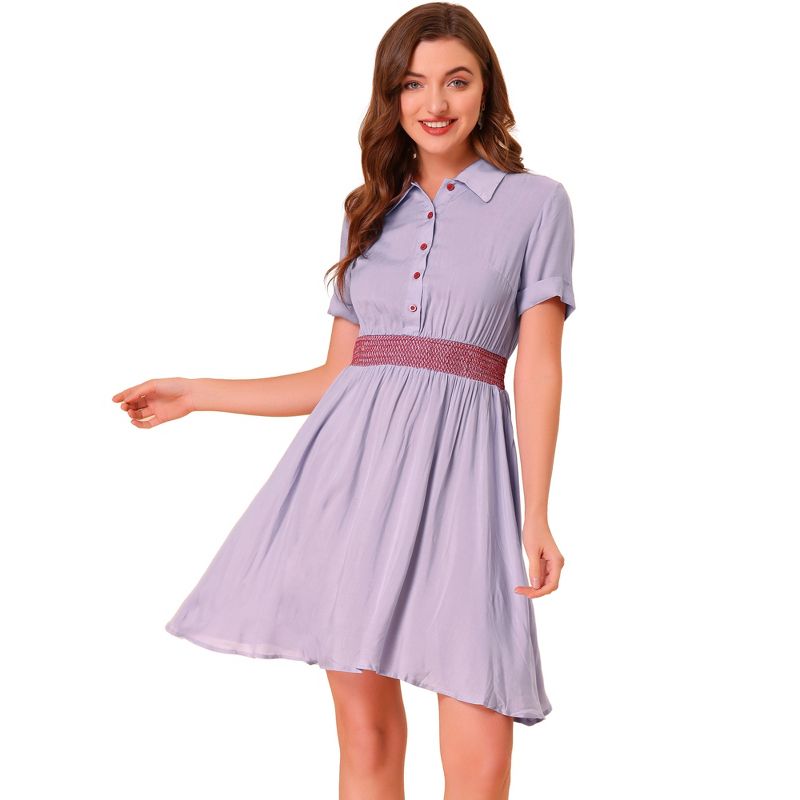 Allegra K Women's A-line Button Smocked Color Block Summer Dress, 1 of 7