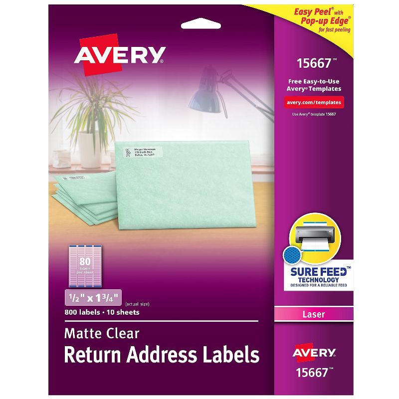 Avery Clear Easy Peel Mailing Labels Laser 1/2 x 1 3/4 800/Pack 15667, 1 of 9