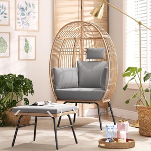 Coolbibila Modern Outdoor Patio Garden PE Wicker Egg Chair,Patio Chaise Lounge Chair with Footstool and Cushions,Indoor Bedroom Basket Chair - 1 of 4