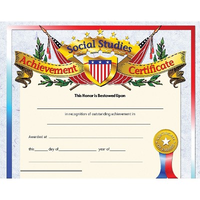 Hayes Social Studies Achievement Certificate 8.5"" x 11"" Pack of 30 (H-VA675) 