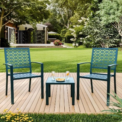 homfan 3-Piece Outdoor Bistro Set - Modern Steel Patio Furniture with 2 Stackable Chairs & 1 Table for Garden, Balcony, Poolside
