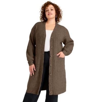 June + Vie by Roaman's Women's Plus Size Midi-Length Button-Down Cardigan
