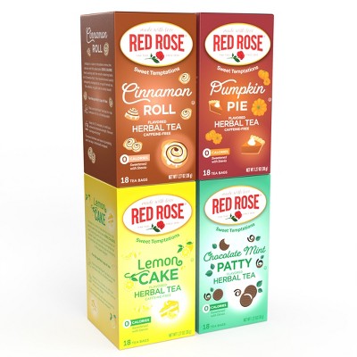 Red Rose Sweet Temptations Dessert Tea Variety Pack Fall Flavors, Zero Sugar, Caffeine-Free Herbal Tea, 18 Count Pack of 4