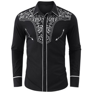 Coolmee Mens Western Embroidered Cowboy Shirts Casual Button Down Long Sleeve Floral Design Shirt - 1 of 4