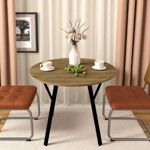 Mshliw 35.43" Round Dining Table, Small Modern Kitchen Table with Black Metal Legs, MDF Top, Seats 2-4 People for Dining Room or Kitchen - 1 of 4
