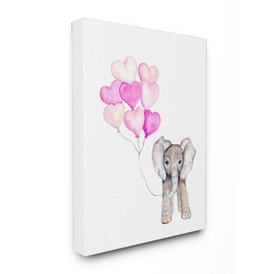 24"x1.5"x30" Baby Elephant with Pink Heart Balloons Oversized Stretched Canvas Wall Art - Stupell Industries