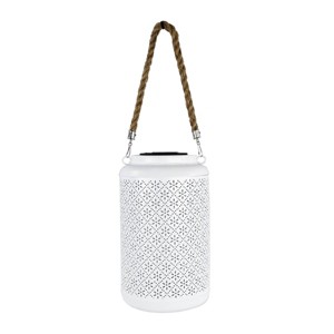 Alpine Corporation 10" Solar Hanging White LED Indoor Outdoor Decorative Lantern Off-White - 1 of 3