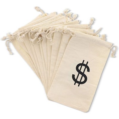 Juvale 7 Set Of 12 Money Bag Pouches With Drawstring Closure Canvas Cloth  And Dollar Sign Design For Toy Party Favors : Target